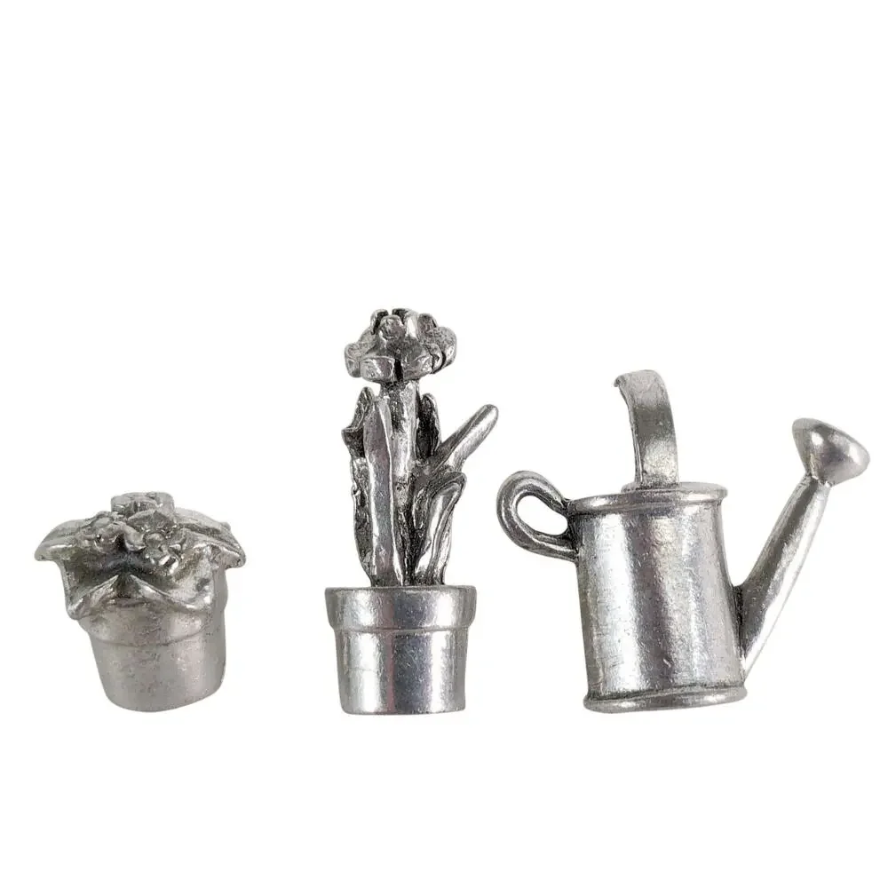 Set 3 Jim Clift Pewter Garden Lapel Tack Pins, Vintage 90s, Watering Can Flowers